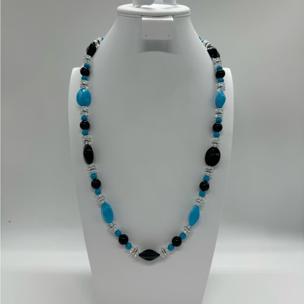 Vintage Joan Rivers Czech Republic Blue and Black Bead Necklace NWOT